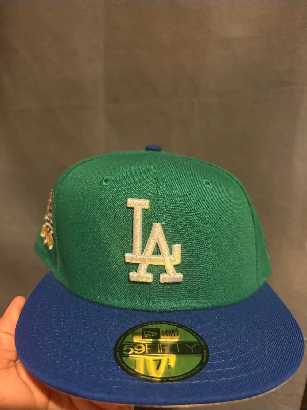New Era LA Dodgers Green & Blue Fitted Cap with White Logo
